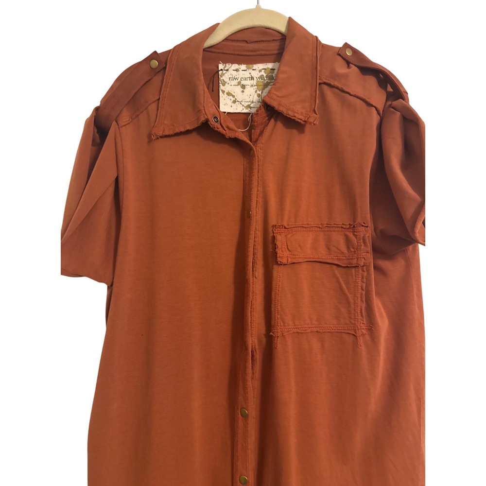 Raw Earth Wild Sky Organic Supima Cotton Shirt Dress Burnt Orange Womens Medium - Picture 2 of 8